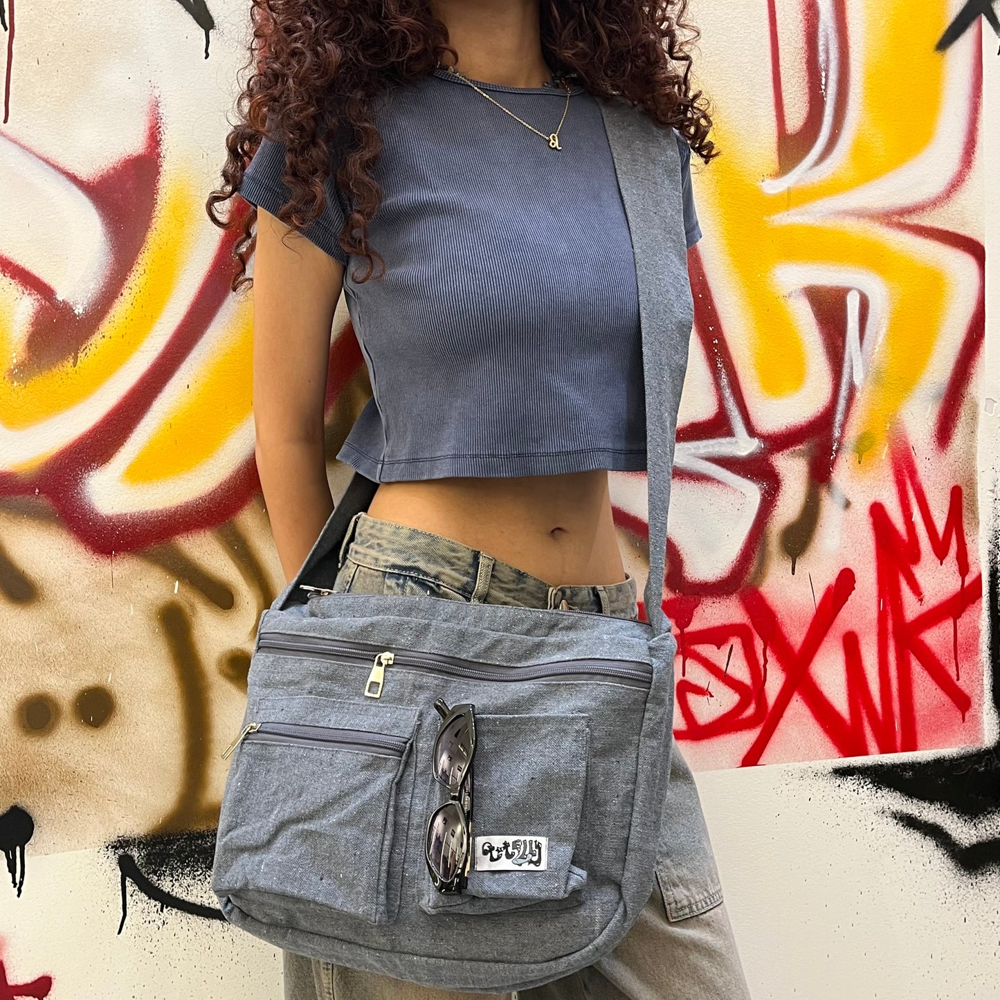 Blue Grey Messenger Bag