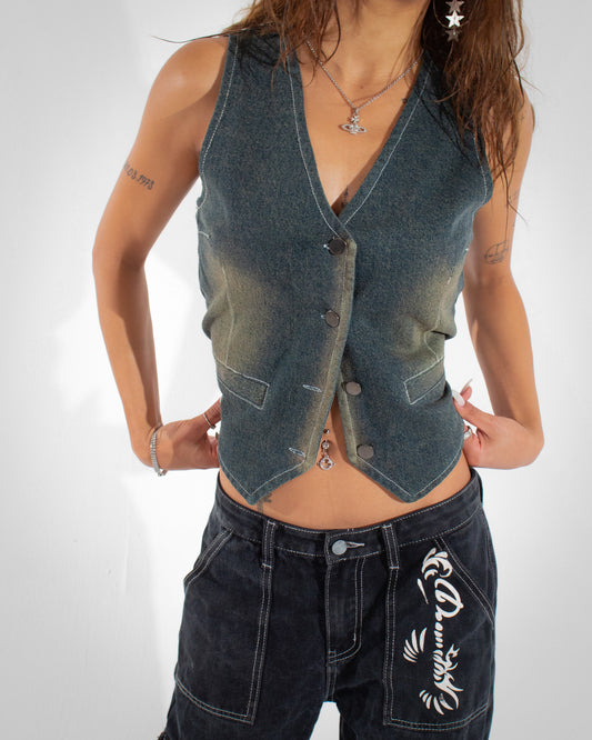 Washed Vintage Denim Vest